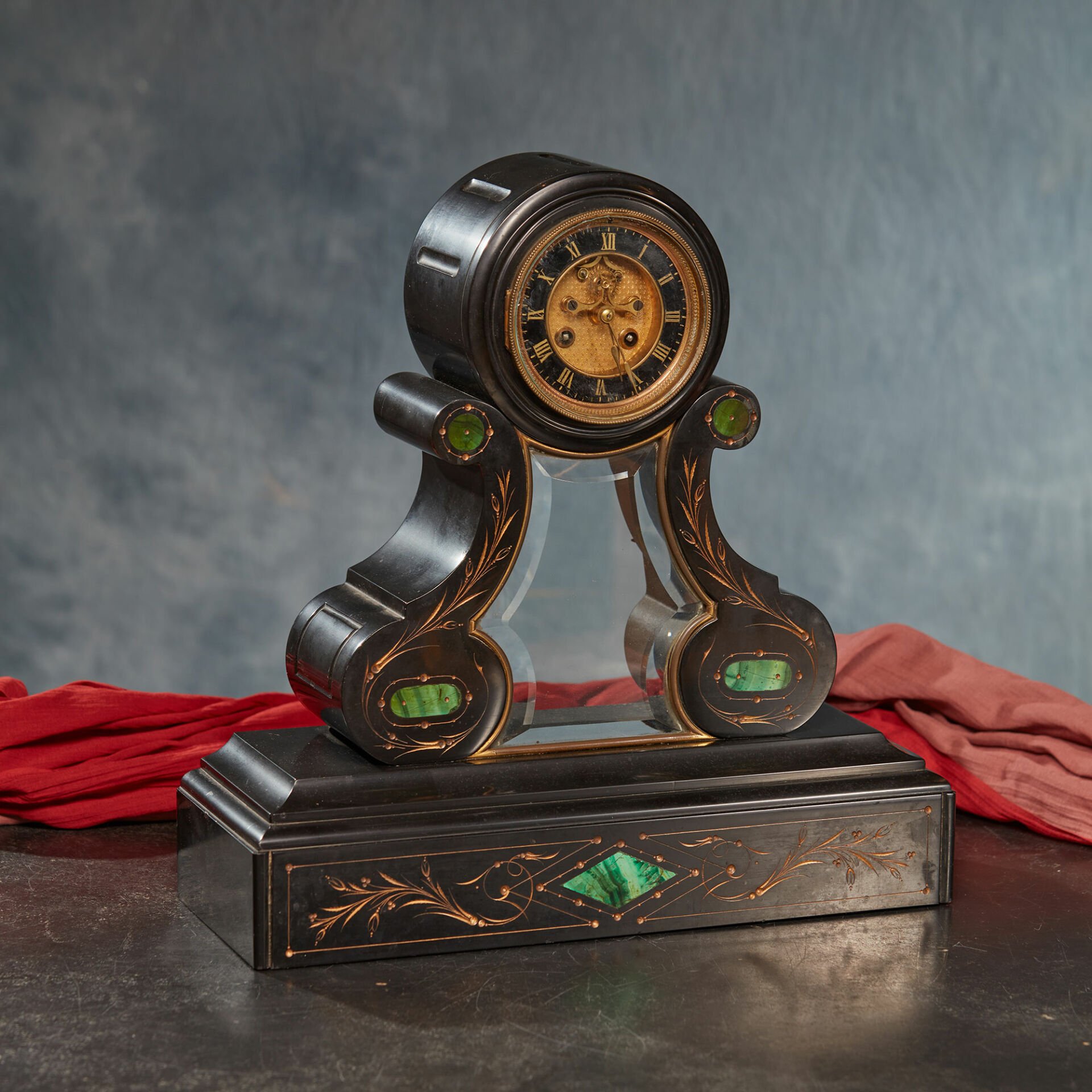Malachite Decorated Console Clock